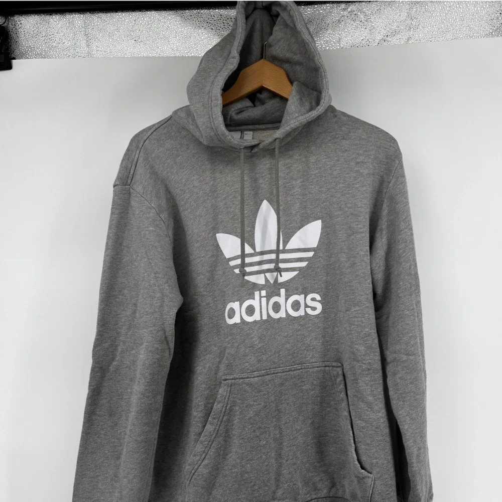 Adidas Originals Trefoil Hoodie Mens Large Gray Pullover Sweatshirt Heavy Thick